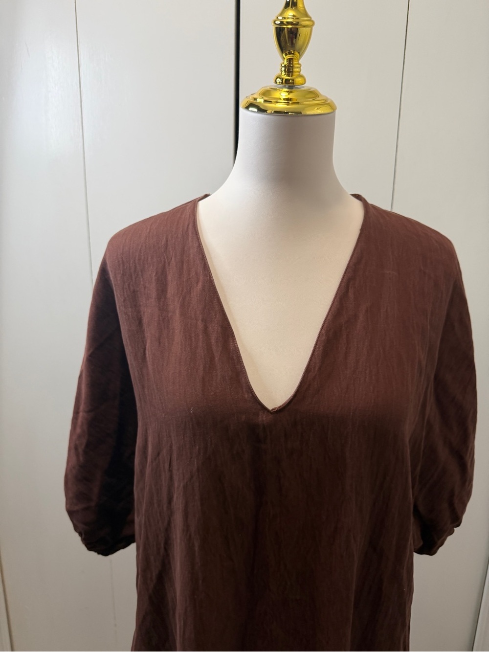 Zara Chocolate Brown V-Neck Long Sleeve Midi Dress - Picture 4 of 10